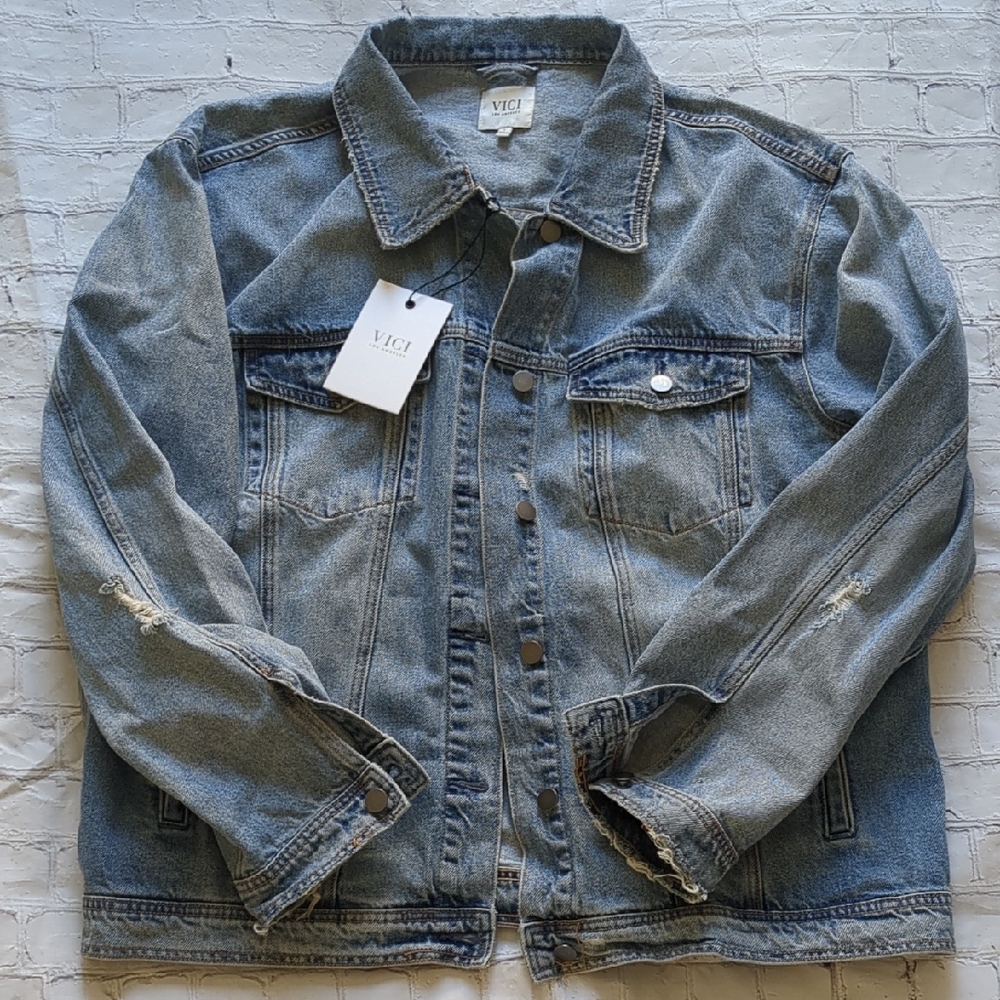 VICI Influencer Blue Denim Jacket, NWT, L - Picture 3 of 5